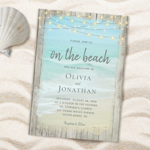 Rustikales Holz am Strand strahlt Hochzeit aus Einladung