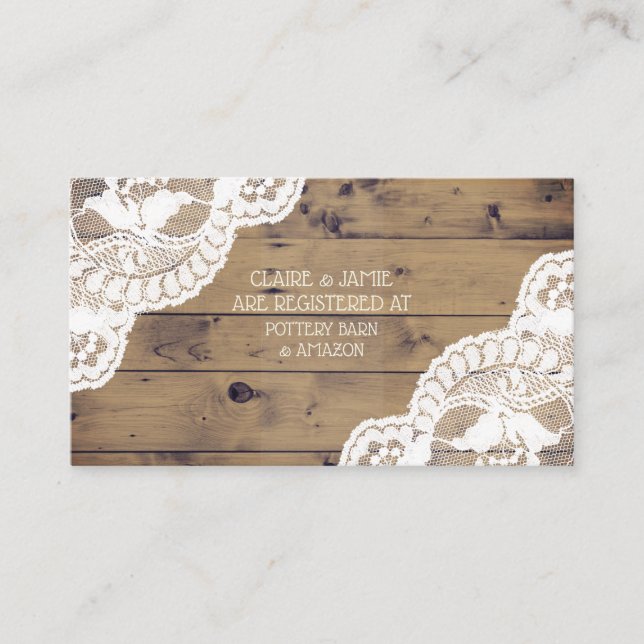 Rustikales Holz antikes Spitzen-Hochzeitsregister  Begleitkarte (Vorderseite)