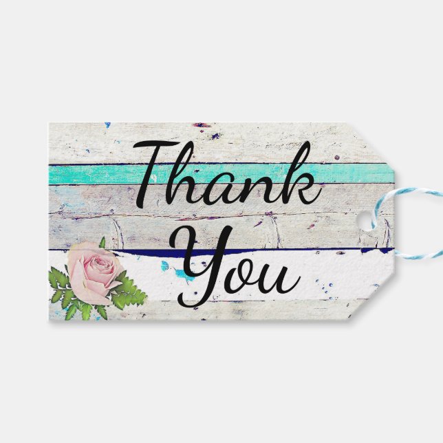 Rustikales Holz Aquamarin, Weiß und Rosa Rose Viel Geschenkanhänger (Vorderseite (Horizontal))