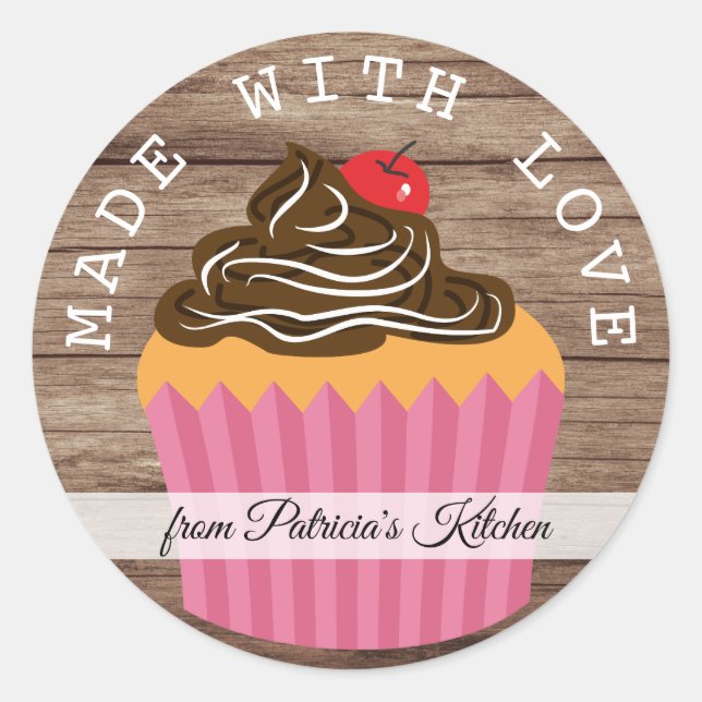 Rustikales Holz aus Liebe aus der Küche Runder Aufkleber (Vorderseite)