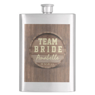Rustikales Holz-Barrel-Gastgeschenk Hochzeit TEAM  Flachmann