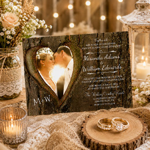 Rustikales Holz Baum Herz Foto Hochzeit Einladung