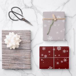 Rustikales Holz Beige Red Snowflake Muster Weihnac Geschenkpapier Set
