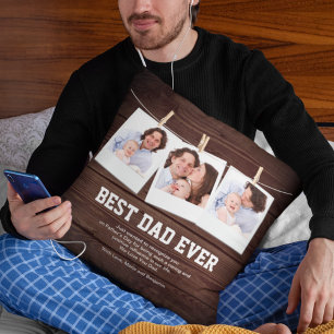 Rustikales Holz - Bester Vater Aller Zeiten 3 Foto Kissen