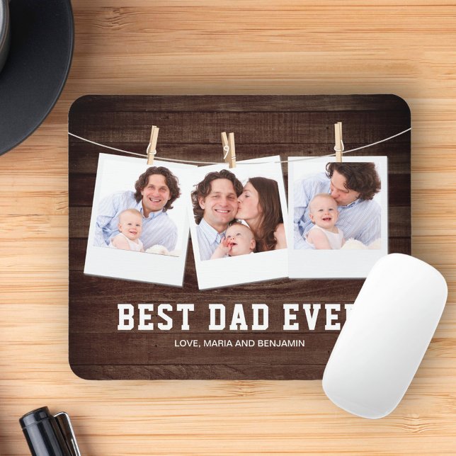 Rustikales Holz Bester Vater je 3 FotoCollage Mousepad (Von Creator hochgeladen)