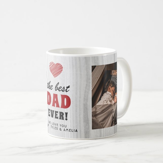 Rustikales Holz Bester Vater je Rotes Herz 2 Foto Kaffeetasse (VorderseiteRechts)