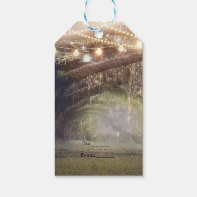 Rustikales Holz bezaubernder Wald & Lichter Geschenkanhänger (Vorderseite)