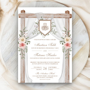 Rustikales Holz Blumenkanopie Islamische Hochzeit Einladung
