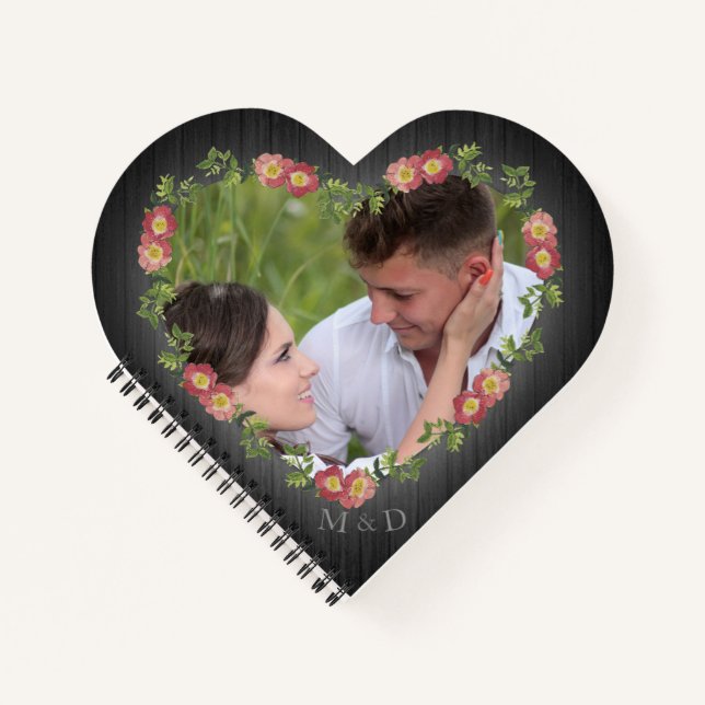 Rustikales Holz Blumenkohl Foto & Initialen Notizbuch (Vorderseite)