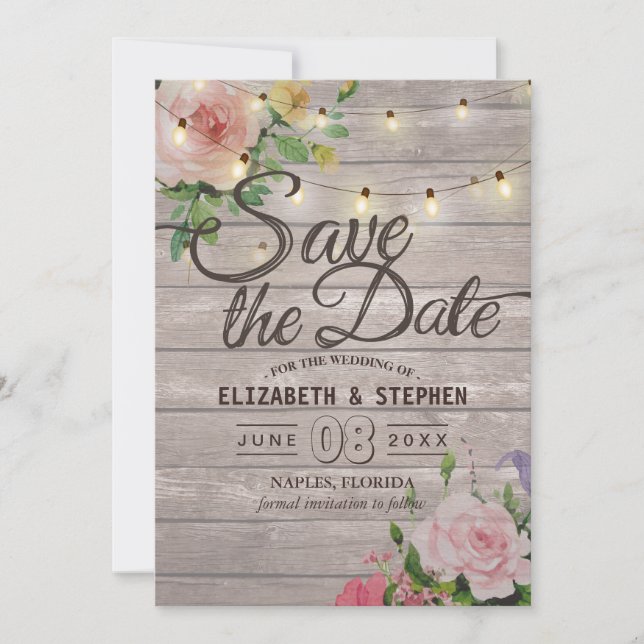 Rustikales Holz Blumenzwiebellicht Hochzeitstag Ge Save The Date (Vorderseite)