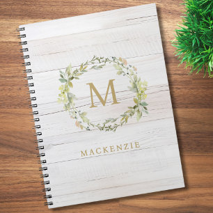 Rustikales Holz Blumiges Wasserfarben-Monogramm Notizblock