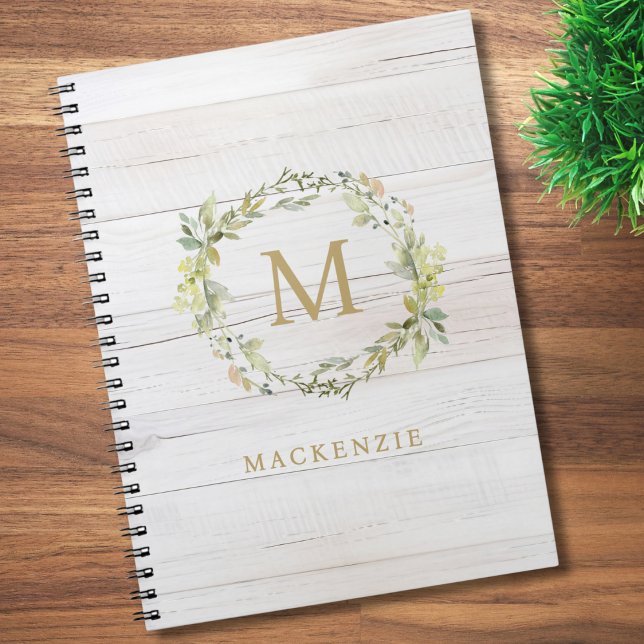 Rustikales Holz Blumiges Wasserfarben-Monogramm Notizblock (Von Creator hochgeladen)