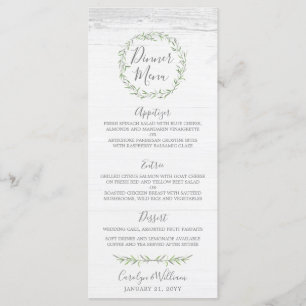 Rustikales Holz & Botanische Blätter Abendmenü Menükarte