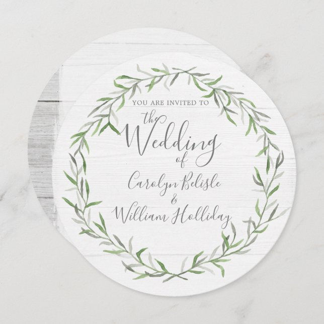 Rustikales Holz & Botanische Blätter Einladung Hoc (Vorne/Hinten)