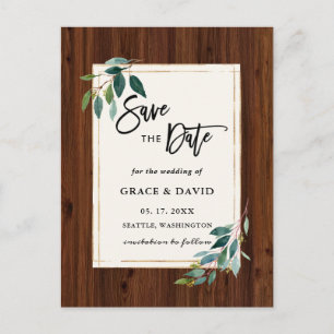 Rustikales Holz Botanisches Foto Hochzeit speicher Postkarte