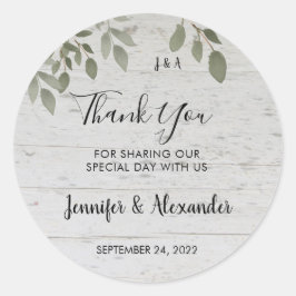 Rustikales Holz botanisches Monogramm Danke Hochze Runder Aufkleber