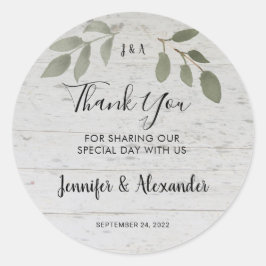 Rustikales Holz botanisches Monogramm Danke Hochze Runder Aufkleber