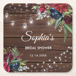 Rustikales Holz Burgund Blumenleuchten Bridal Rechteckiger Pappuntersetzer