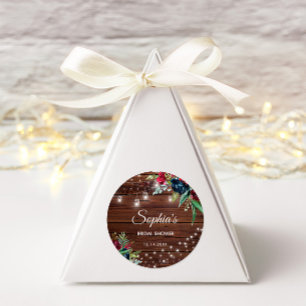 Rustikales Holz Burgund Blumenleuchten Bridal Runder Aufkleber