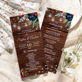 Rustikales Holz Burgund Blumenleuchten Hochzeit Programm