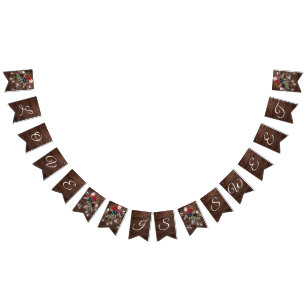 Rustikales Holz Burgund Blumenleuchten Hochzeit Wimpelkette