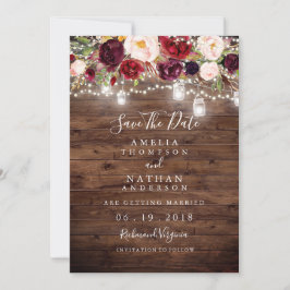 Rustikales Holz Burgund Blumenleuchten Save the Da Date