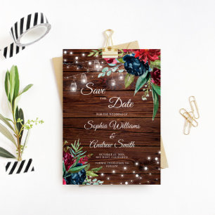 Rustikales Holz Burgund Blumenleuchten Save the Da Date