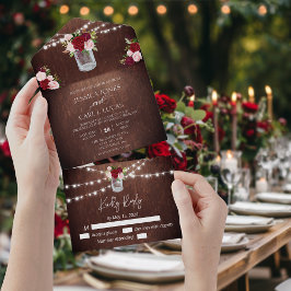 Rustikales Holz Burgund Blush Pink Rose Mason Jar All In One Einladung