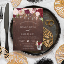 Rustikales Holz Burgund Blush Pink Rose Mason Jar Einladung