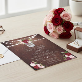 Rustikales Holz Burgund Blush Pink Rose Mason Jar Flyer