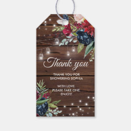 Rustikales Holz Burgunder Blumenleuchten Brautpart Geschenkanhänger