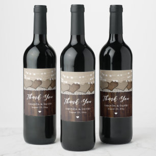 Rustikales Holz Burlap Lace Hochzeit Wein Flaschen Weinetikett