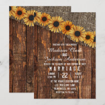 Rustikales Holz & Burlap Sonnenblumen Einladung