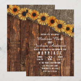 Rustikales Holz & Burlap Sonnenblumen Einladung