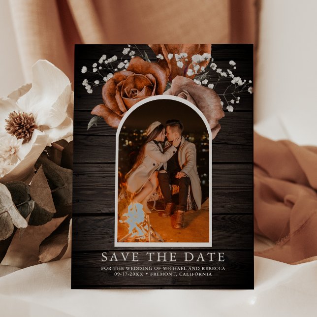 Rustikales Holz Burnt Orange Rose Terracotta Weddi Save The Date (Von Creator hochgeladen)