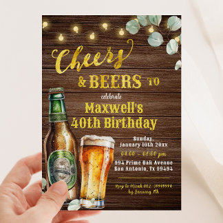 Rustikales Holz Cheers & Bers Erwachsener Geburtst Einladung
