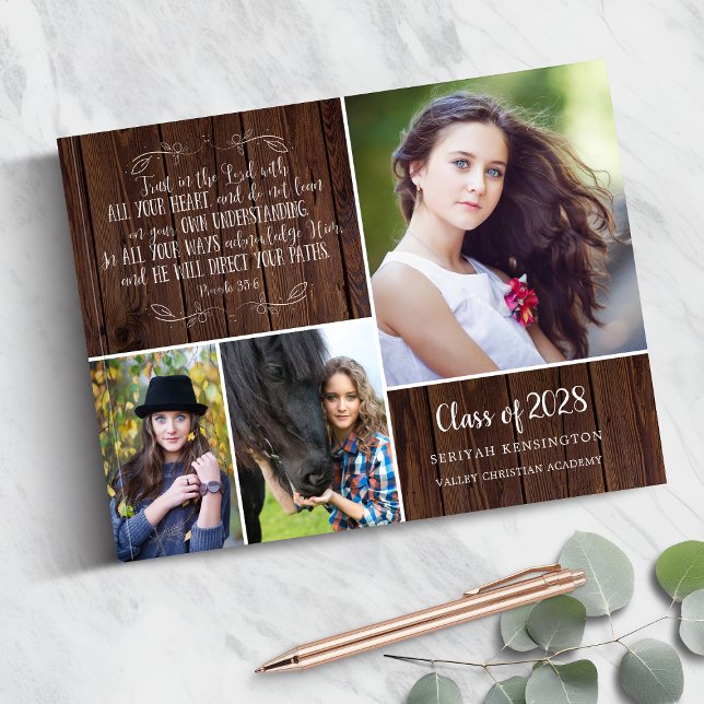 Rustikales Holz Christlicher Abschluss Sprichwörte Gästebuch (Rustic Wood Christian Graduation Proverbs 3 Guestbook)
