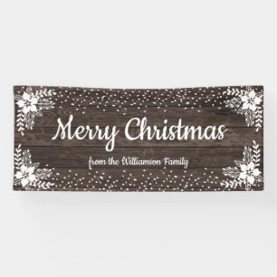 Rustikales Holz Custom Floral Schnee Weihnachtsfes Banner