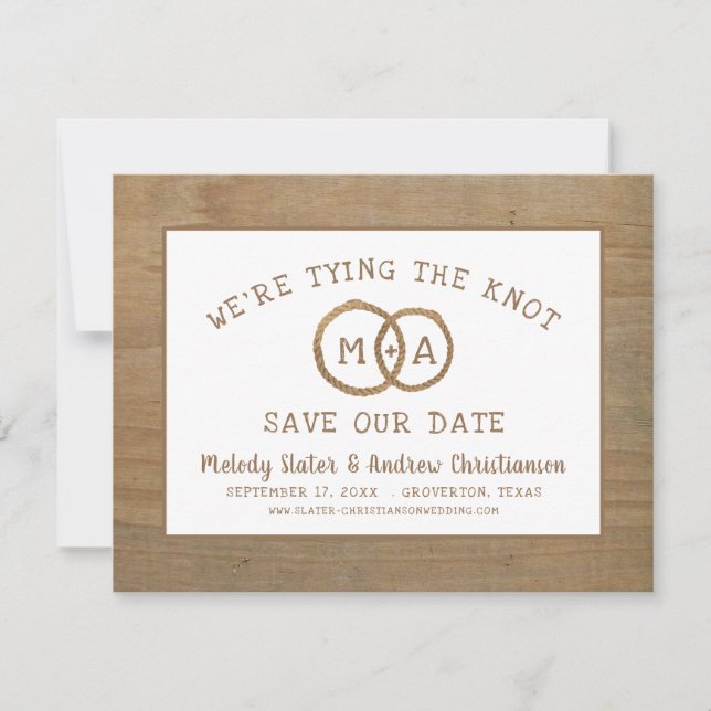 Rustikales Holz, das wir am KNOTEN Save The Date (Vorderseite)