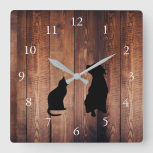 Rustikales Holz der Katzen- und Quadratische Wanduhr