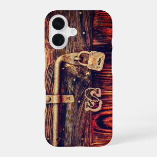 Rustikales Holz dunkelbraunes antikes Messingschlo iPhone 16 Hülle