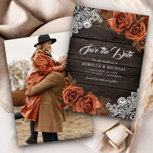 Rustikales Holz Dusty Terracotta Rose Hochzeitsfei Save The Date