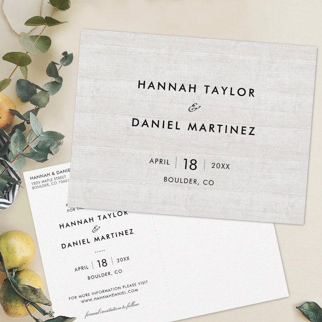 Rustikales Holz Einfach Moderne Minimalistisch Sav Ankündigungspostkarte (Von Creator hochgeladen)