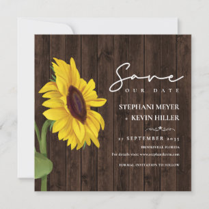 Rustikales Holz Einfache Sonnenblume Hochzeit Save The Date