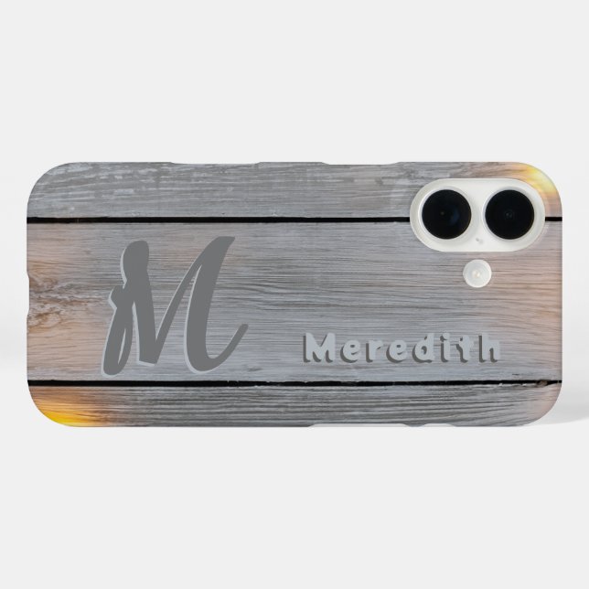 Rustikales Holz Elegance Ländername Monogram Case-Mate iPhone Hülle (Rückseite (Horizontal))