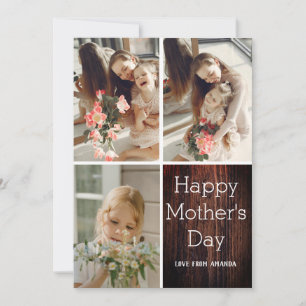 Rustikales Holz Elegant Happy Mütter Tag, drei Fot Karte