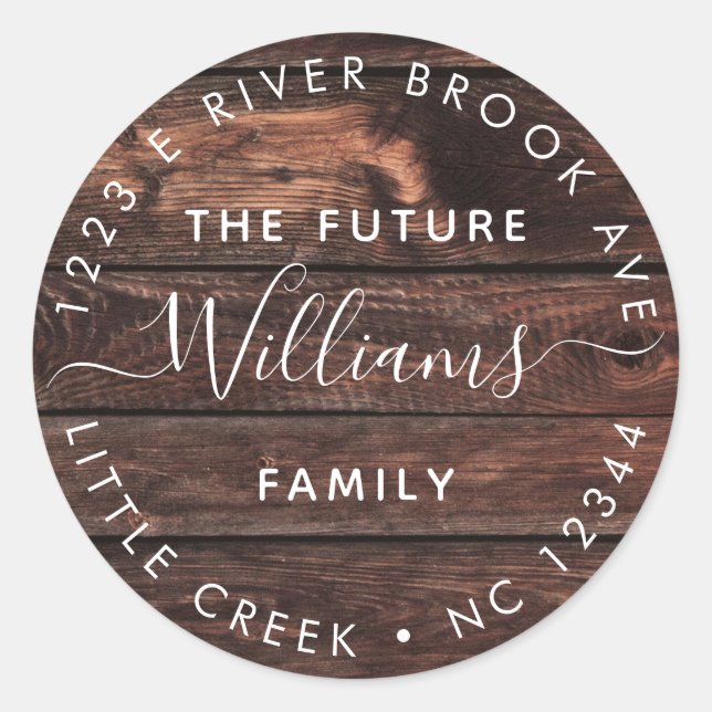 Rustikales Holz | Elegant Modern Future Mr. und Mr Runder Aufkleber (Vorderseite)