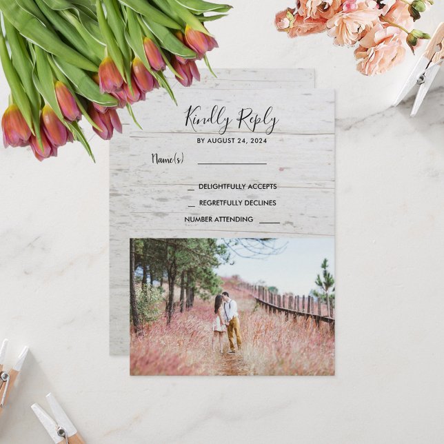 Rustikales Holz elegantes Foto UAWG Hochzeit Einladung (Rustic wood elegant photo RSVP country Wedding Invitation.)