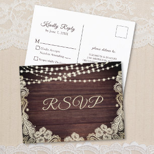 Rustikales Holz Elfenbein-Schnürsenkel Hochzeitswe Einladungspostkarte