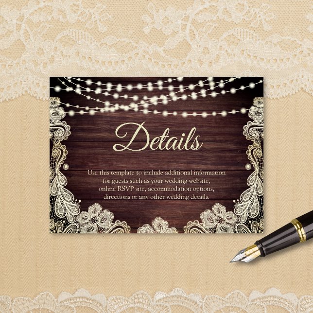 Rustikales Holz Elfenbein Schnürsenkel Lichter Det Begleitkarte (Von Creator hochgeladen)